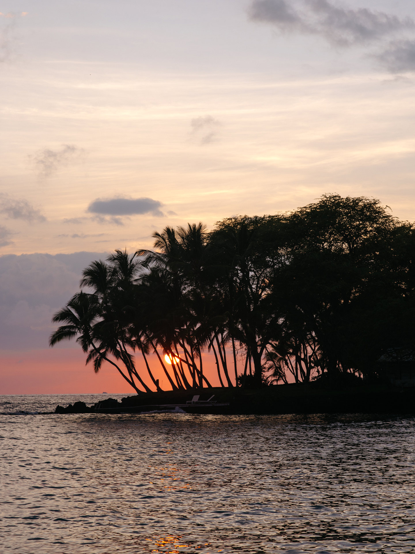 sunset behind palm trees by Alexi Hobbs in Hawaii for enRoute