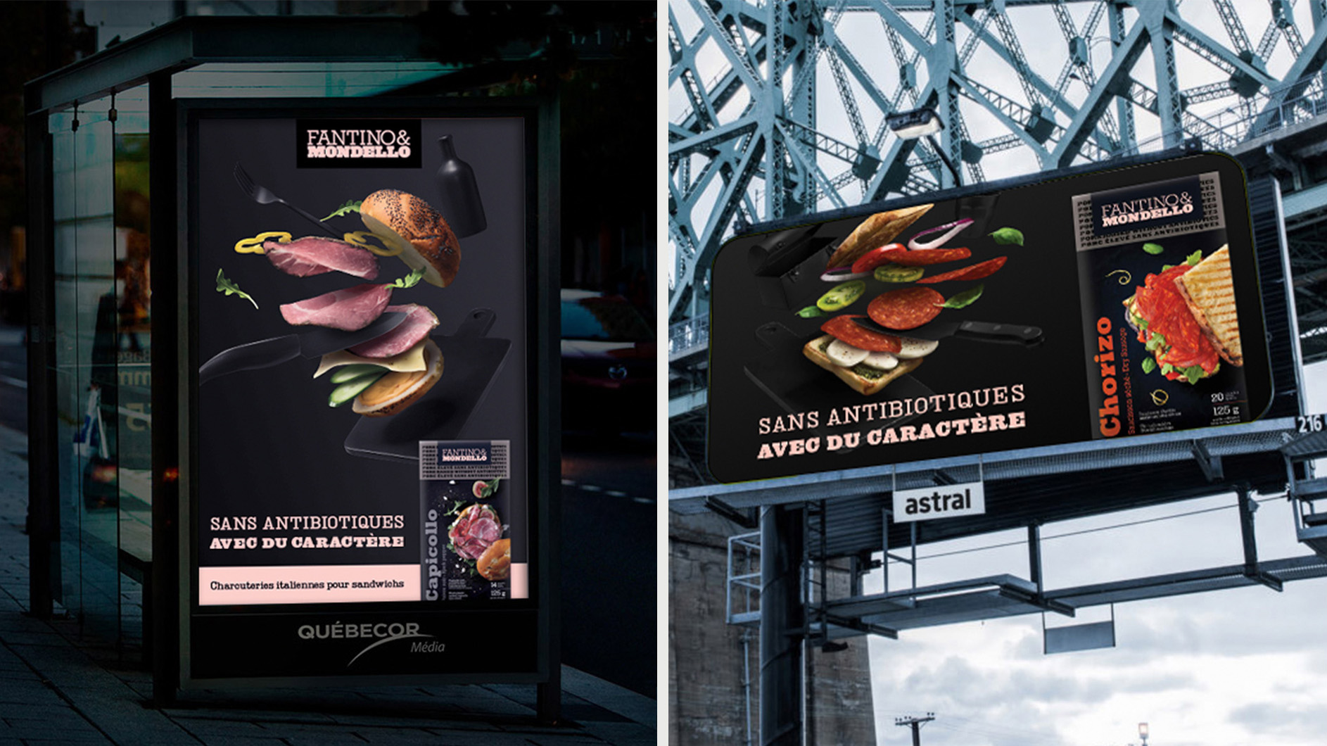capicollo ham ad on bus stop photographed by Mathieu Lévesque for Fantino & Mondello with Rethink agency
