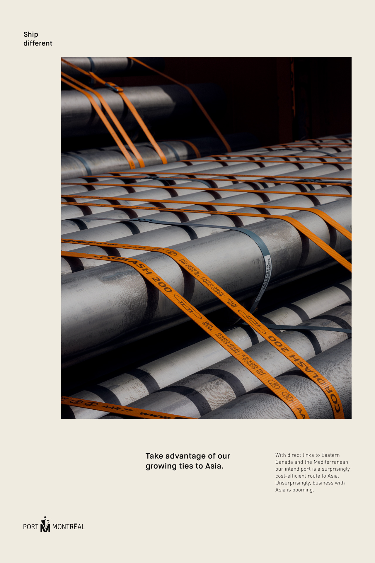 layout of advertising poster for Port of Montreal by Alexi Hobbs in collaboration with Ogilvy